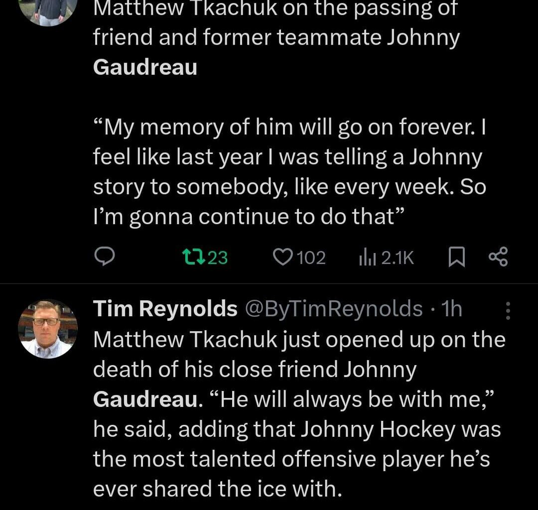 Matthew Tkachuk on Johnny Gaudreau