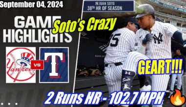 Yankees vs Rangers Full Highlights (9/4/2024) | Juan Soto with a wall scraper! Yanks on the board 👏