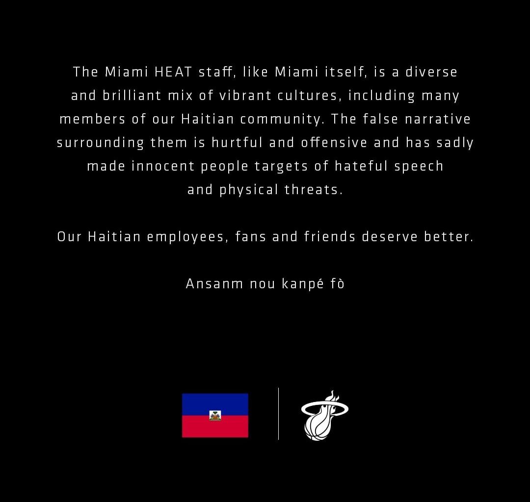 [Heat] Miami Heat release statement expressing support for the Haitian community and  condemning “false narratives surrounding them”.