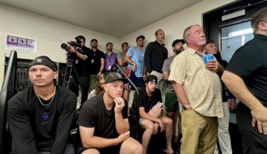 All of Charlie Blackmon’s Rockies teammates, staff & some former teammates, including Nolan Arenado, taking in every word of Blackmon’s retirement press conference.
