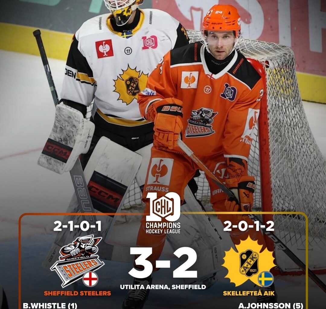 CHL🇪🇺 the Sheffield Steelers (🏴󠁧󠁢󠁥󠁮󠁧󠁿) upset their biggest match against the reigning Swedish Champions Skellefteå