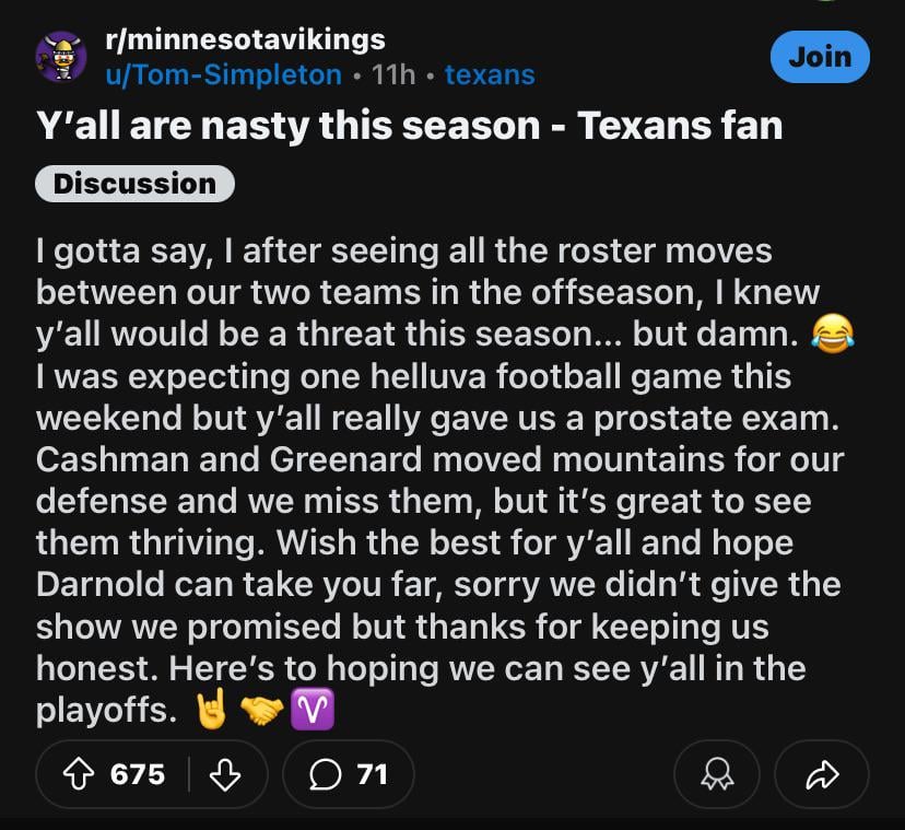 “Would any of you hot Vikings fans come over and fuck my wife?”