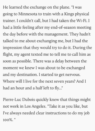 Pierre-Luc Dubois talks about his struggles with the Kings (translated from French)