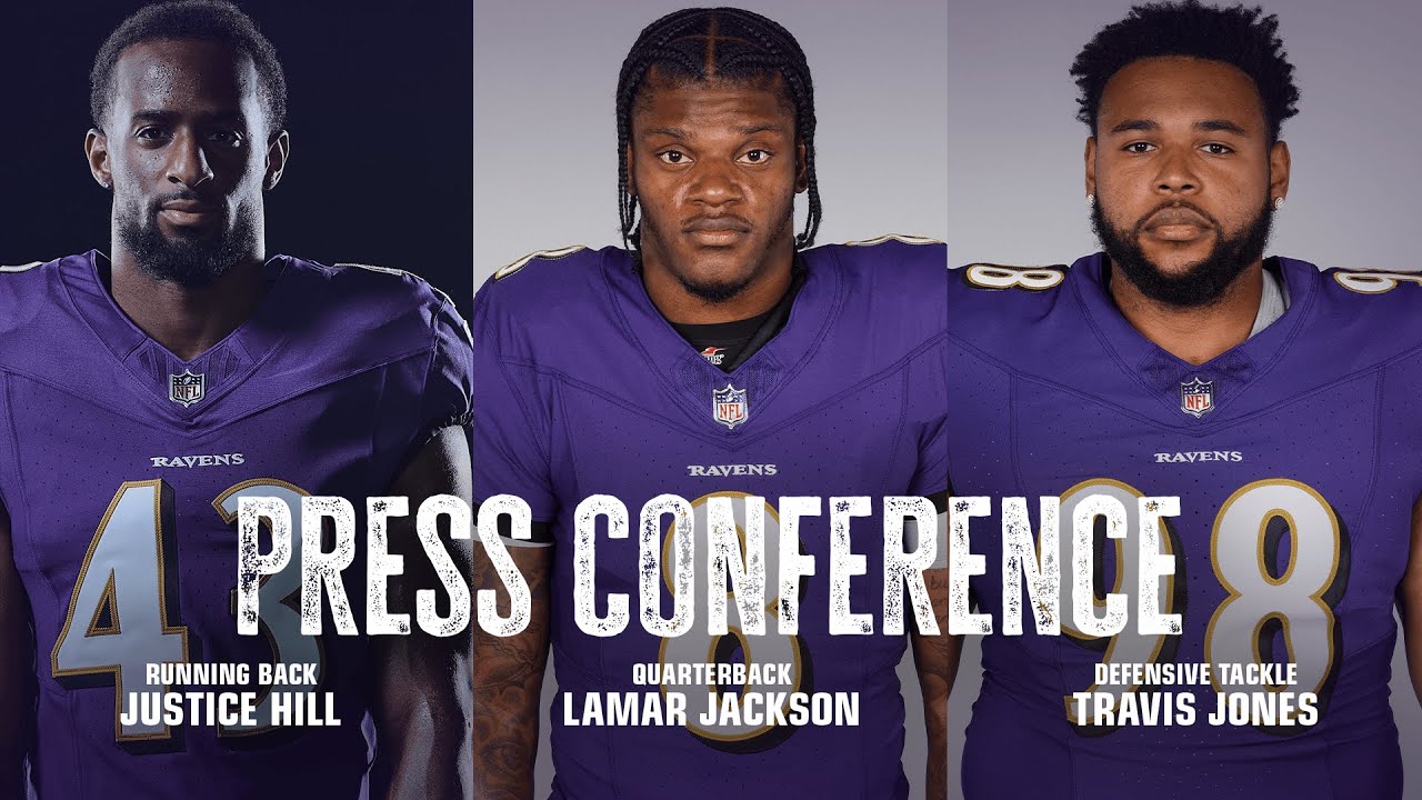 Lamar Jackson, Justice Hill, Travis Jones Media Availability | Baltimore Ravens