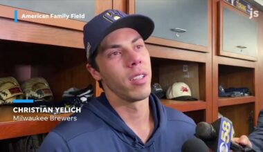 An emotional Christian Yelich on a clearly emotional topic for him: his friend Bob Uecker