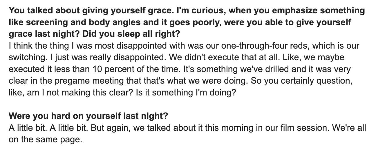 [Buha] JJ Redick said the Lakers executed their one-through-four switching "less than 10 percent of the time" despite drilling down on it in practices and their pregame meeting. "Like, am I not making this clear? Is it something I'm doing?"