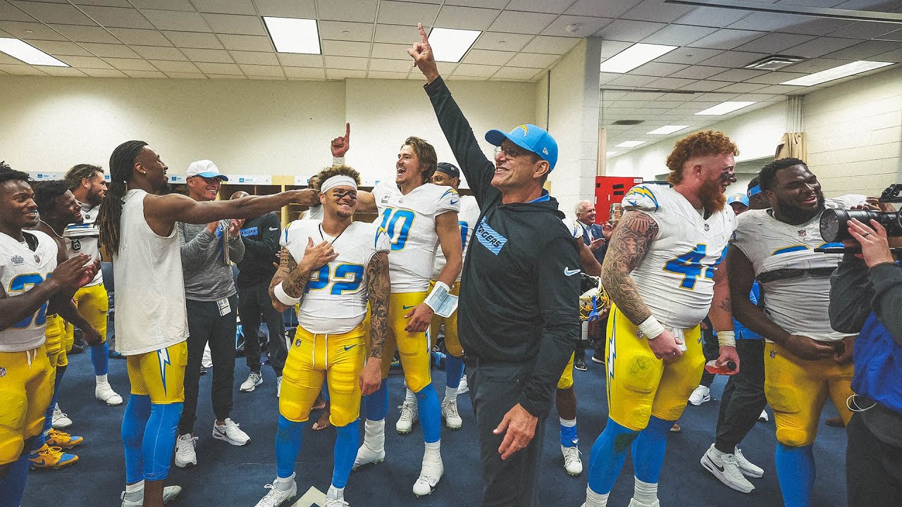 Jim Harbaugh Locker Room Victory Speech vs Broncos | LA Chargers