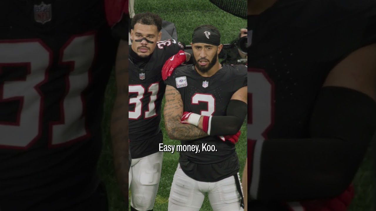 "Easy Money Koo" Jessie Bates III on the mic during Younghoe Koo's game-winning kick! 🎙️ #nfl