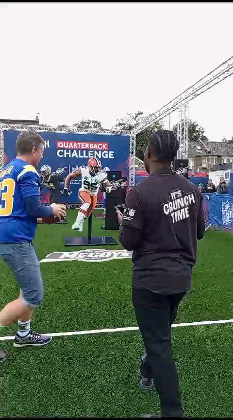 How's my arm? Lol. QB challenge at the London Games. More concerning was I got mistaken as a Ram 4 times. Any thoughts on the colour rush?