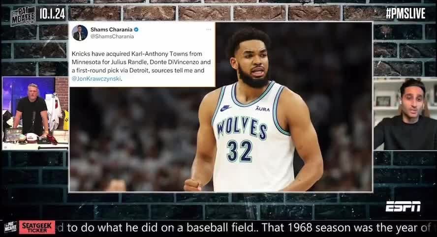 Shams on KAT: “This is something Knicks were quietly working on for months. Draft night they offered Randle & Mitchell Robinson…hard no. They continued to offer that, no…Finally put DiVincenzo in—still no, but open window…Put the 1st in on Friday & got this massive deal done”