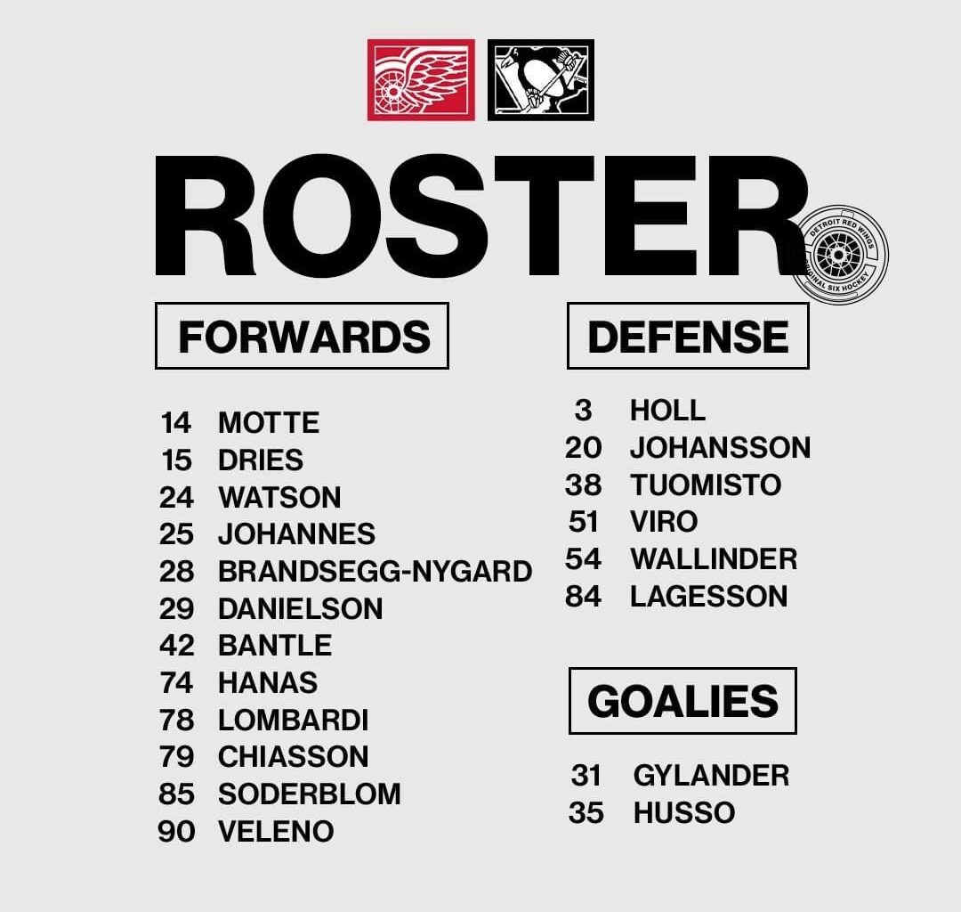 Tonight’s Roster in Pittsburgh