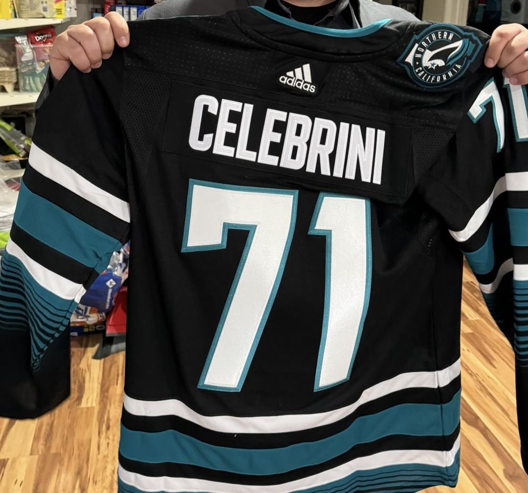 selling 2xl black cali fin celebrini jersey