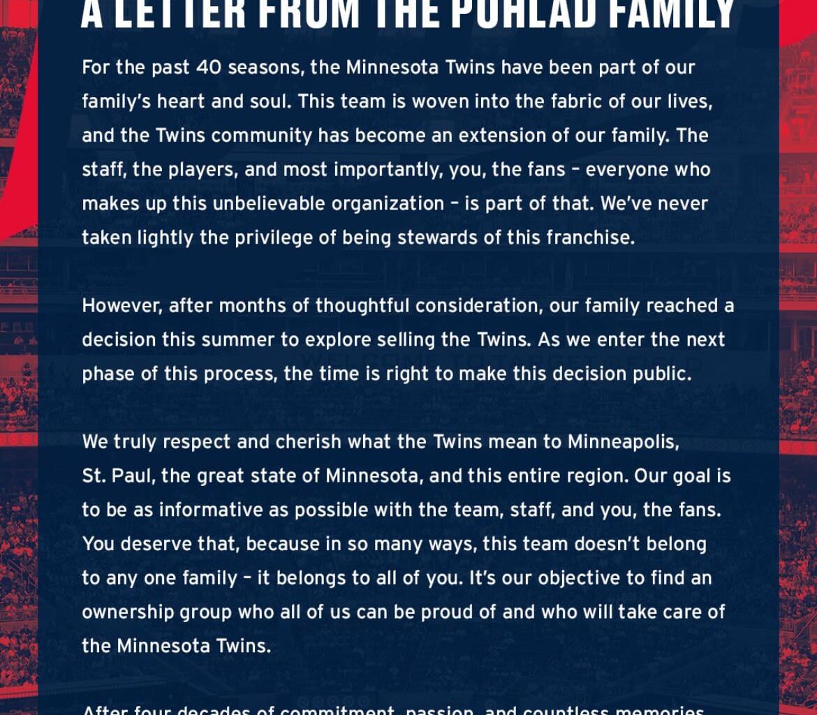 [@Twins on X] The Pohlad family’s statement on today’s news:
