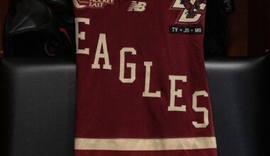 New patch on Boston College jerseys honoring Tony Voce and Matthew and Johnny Gaudreau