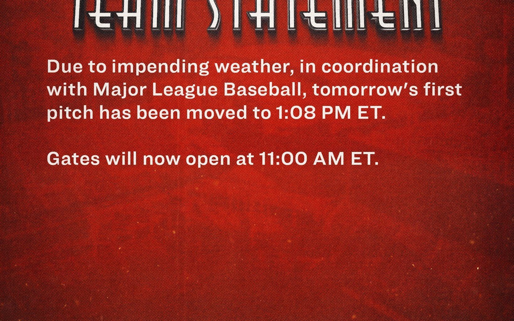 Game moved up to 1:08 p.m. due to threat of rain