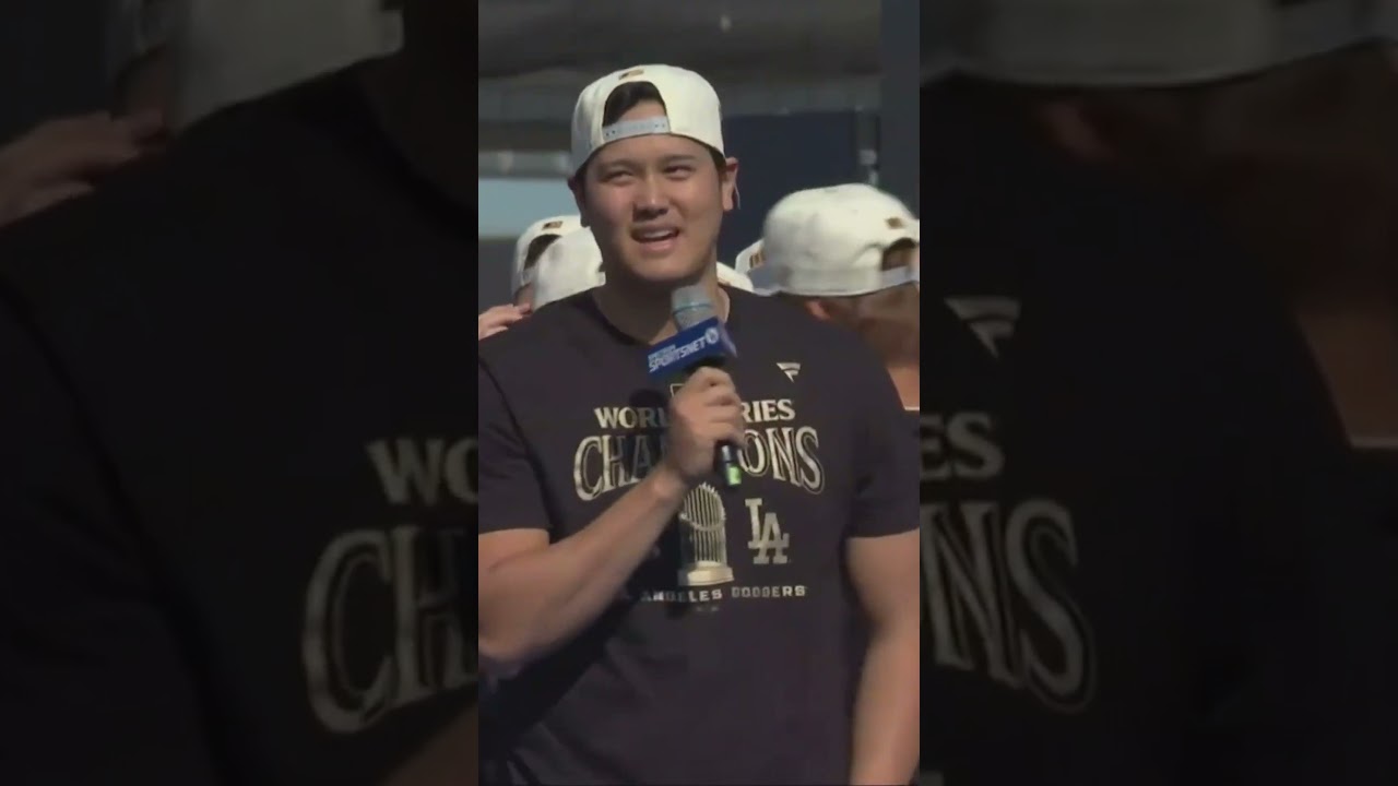 Shohei Ohtani speaks at Dodgers World Series Celebration #mlb #baseball #Dodgers