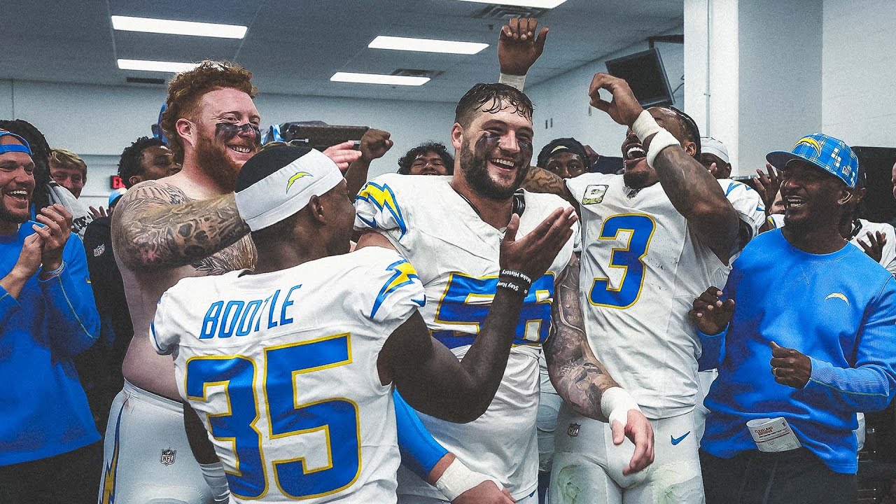 Jim Harbaugh Locker Room Victory Speech vs Browns | LA Chargers