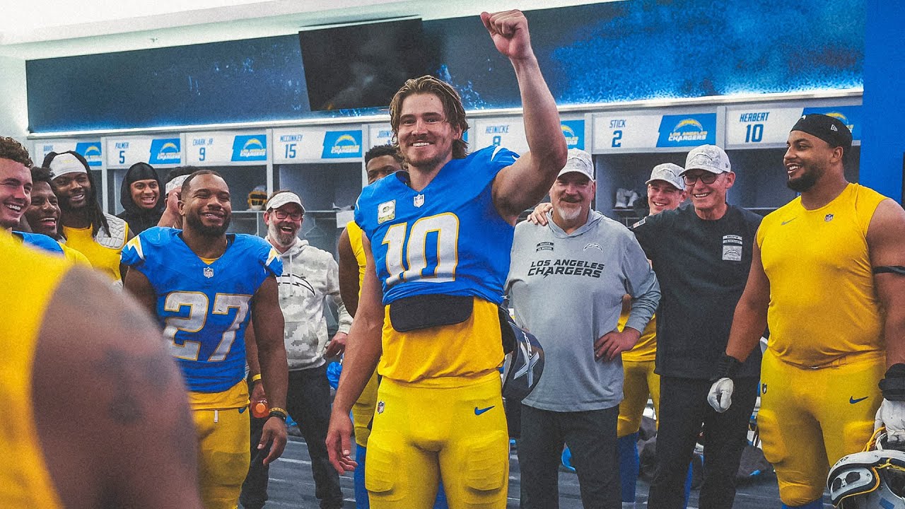 Jim Harbaugh Locker Room Victory Speech vs Titans | LA Chargers