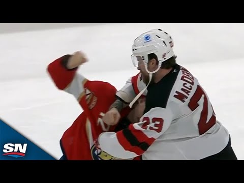 Panthers' Jonah Gadjovich and Devils' Kurtis MacDermid Exchange Heavyweight Blows