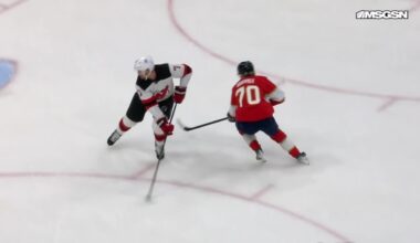 Jesper Boqvist scores a goal against the New Jersey Devils
