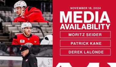 Moritz Seider, Patrick Kane, Derek Lalonde Morning Skate Availability vs SJS  | Nov. 18, 2024