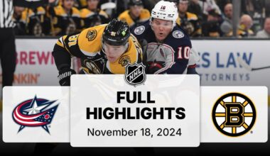 NHL Highlights | Blue Jackets vs. Bruins - November 18, 2024