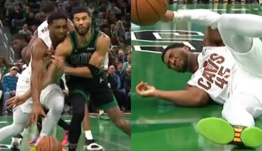 Jayson Tatum takes out Donovan Mitchell with shoulder as Celtics end Cavs 15-0 start