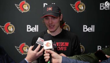 Tim Stützle, Adam Gaudette, Tyler Kleven, Travis Green Postgame Media vs SJS