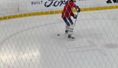 [David Alter] Matthew Knies on the ice with the Leafs in non-contact red.