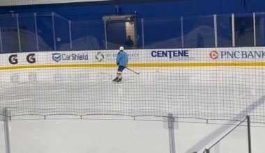 Thomas on the ice this morning in a no-contact jersey.