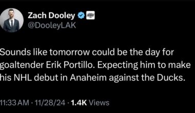 Erik Portillo to make NHL debut tomorrow in Anaheim