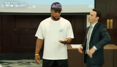 Saquon Barkley sporting a Rockies hat during an Eagles team event.