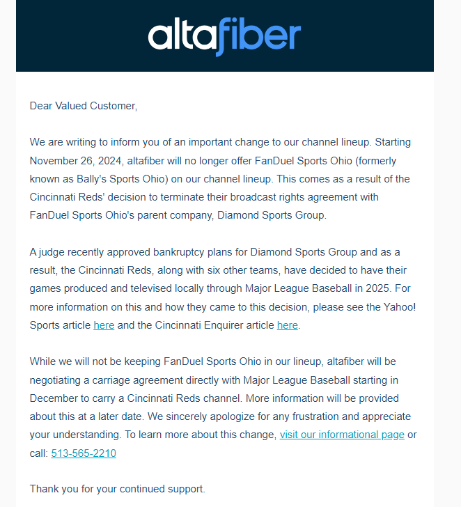 Altafiber Reds update...