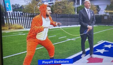 What did this poor guy do to deserve this on NFL Gameday Morning?