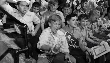 Child smoking a cigarette during the Cardinals-Browns World Series of 1944