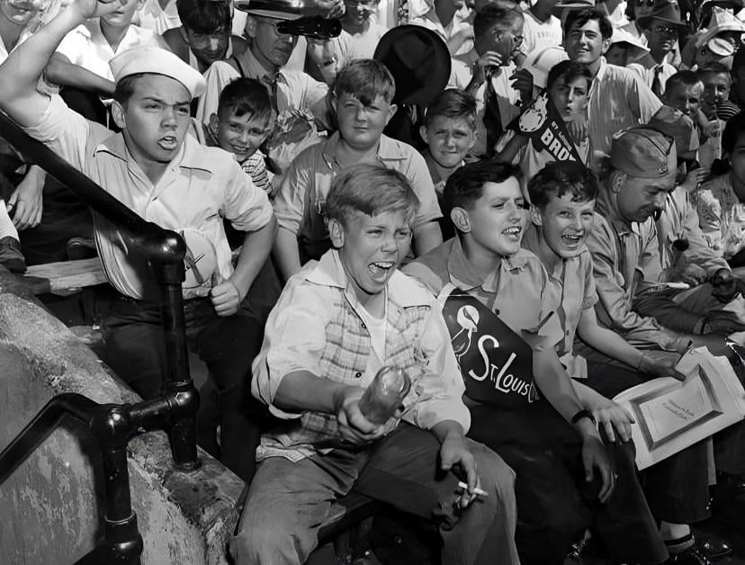 Child smoking a cigarette during the Cardinals-Browns World Series of 1944
