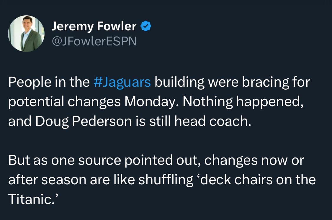 [Jeremy Fowler] Changes now or at the end of the season is like “shuffling deck chairs on the Titanic”