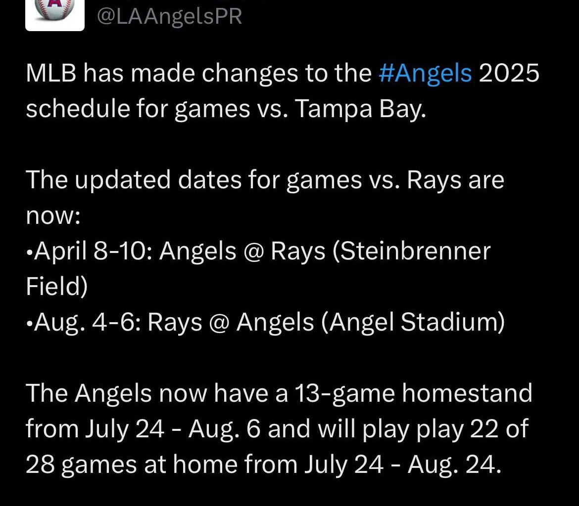 MLB schedule update: The locations for our two series against the Rays have swapped