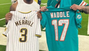 Jackson Merrill exchanged jerseys with Jaylen Waddle