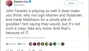 7-1 without Auston Matthews. Thought it was appropriate to bring out this good ol’ Damien tweet