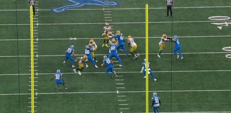 Kerby Joseph might actually be a scumbag and the league has to do something about it if they’re truly about player safety. He shredded TJ Hockenson and Tyler Higbee’s knees exactly like this and tried it again with Tucker Kraft last night.