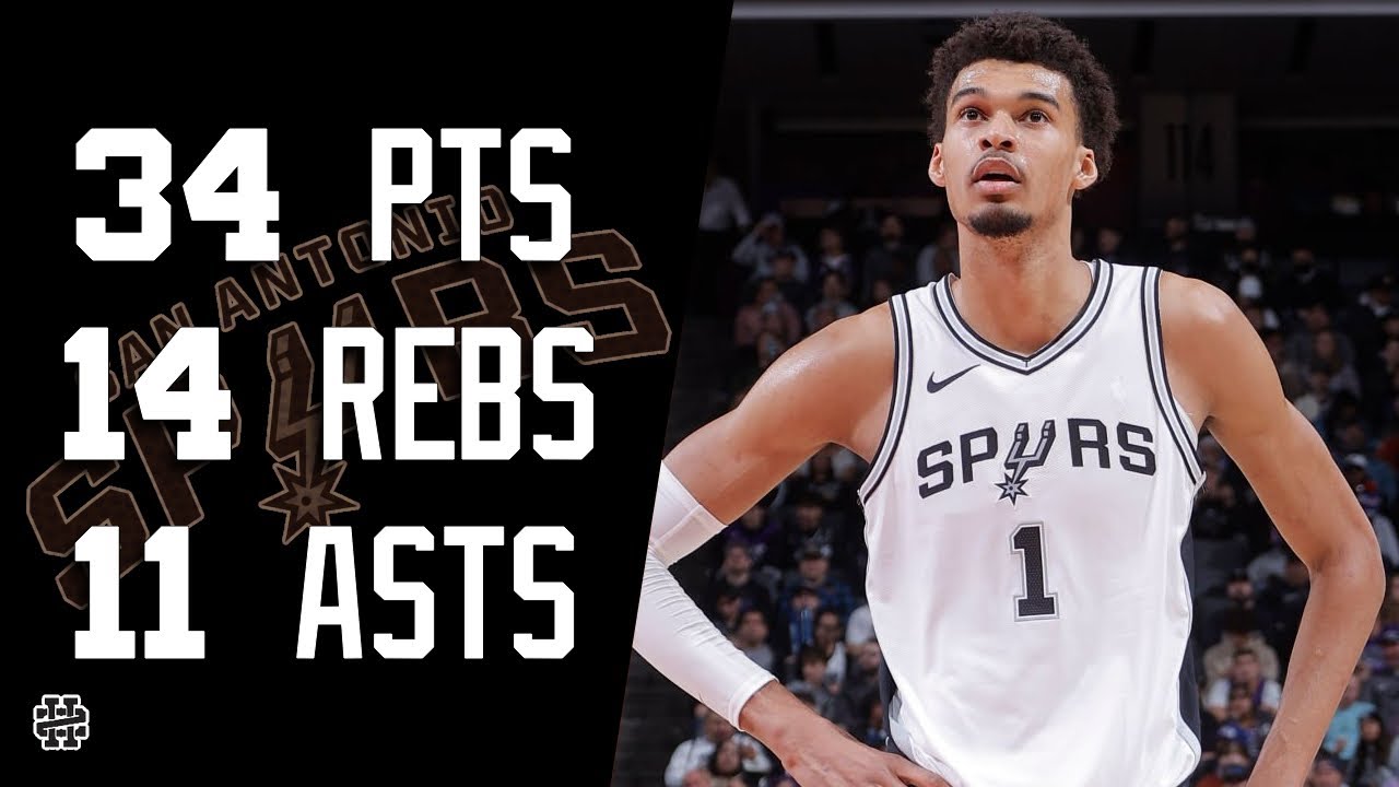 Victor Wembanyama 34 pts 14 rebs 11 asts vs Kings 24/25 season