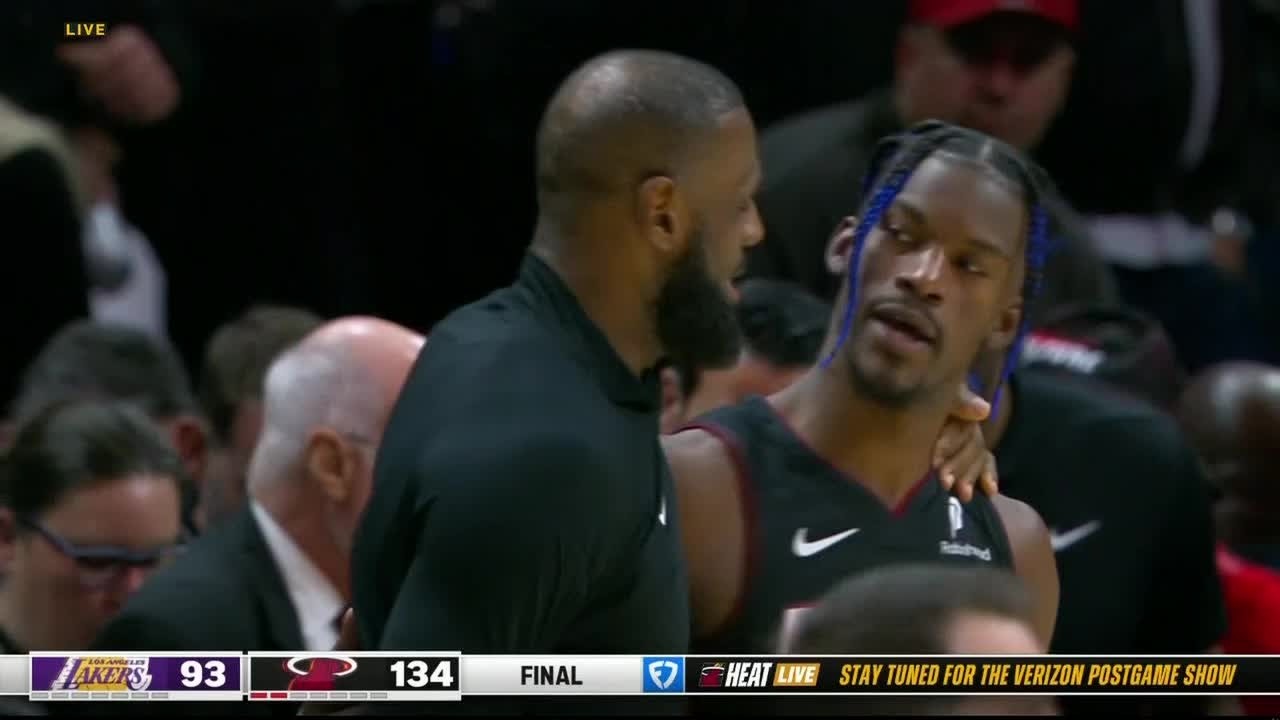 LeBron James embraces Kevin Love & Jimmy Butler after Lakers fall to Heat by 41 PTS | NBA on ESPN