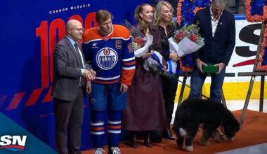 Oilers' Connor McDavid Celebrates 1,000 Points With Family And Dog