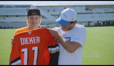 Trevor Zegras and Mason McTavish Visit Chargers to Learn Kicking