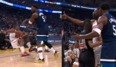 Anthony Edwards shoves Kuminga to the ground and Draymond didn't want a fight 😂