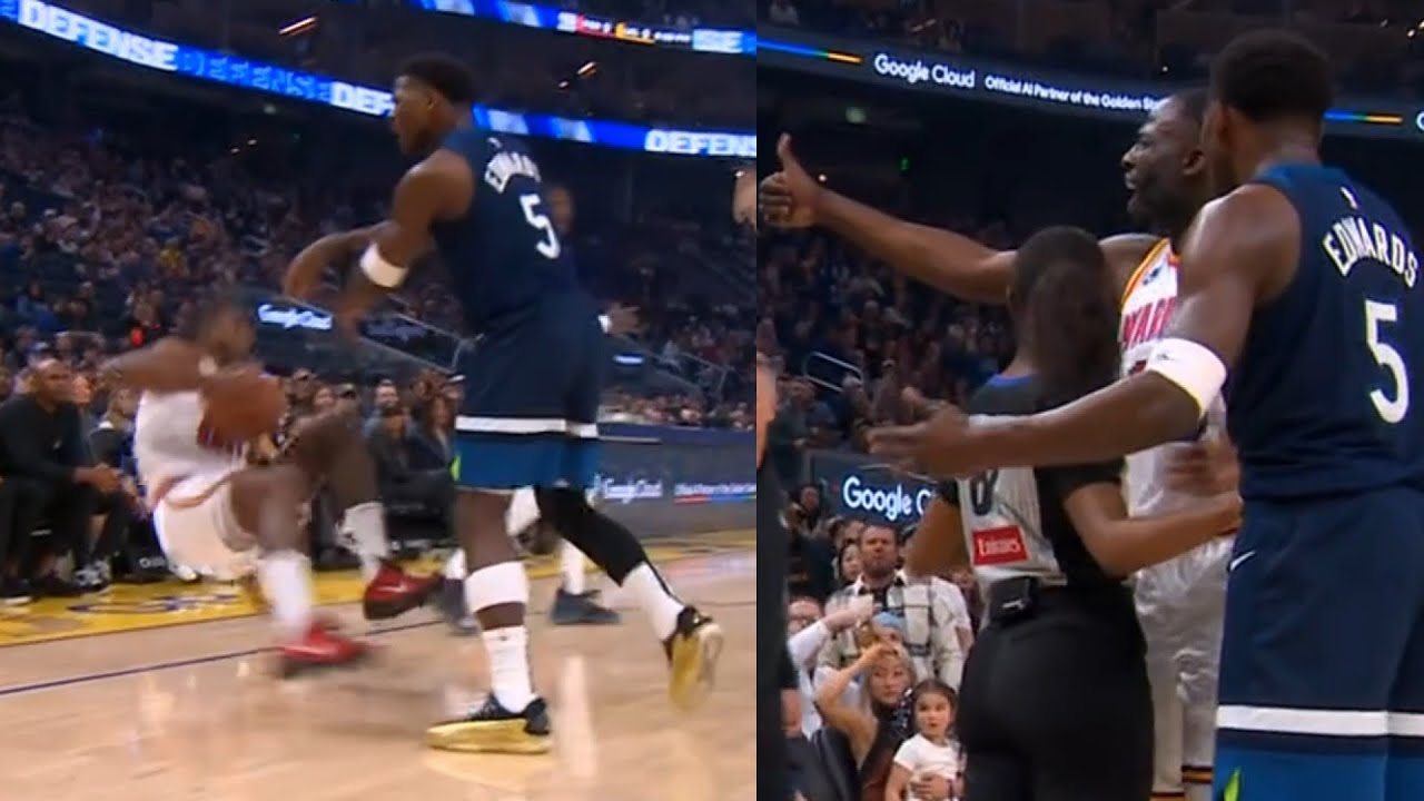 Anthony Edwards shoves Kuminga to the ground and Draymond didn't want a fight 😂