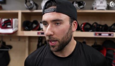 Shane Pinto, Michael Amadio, and Travis Green Pregame Media vs CAR