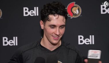 Jake Sanderson, Shane Pinto, Leevi Meriläinen, Travis Green Postgame Media vs VAN