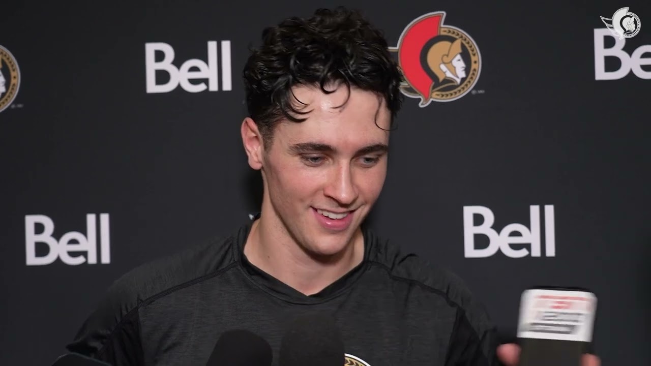 Jake Sanderson, Shane Pinto, Leevi Meriläinen, Travis Green Postgame Media vs VAN